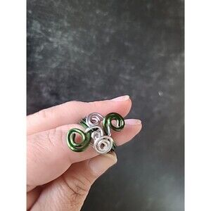 Vintage Green And Silver Tone Metal Wire Wrap Statement Ring, SIZE US 8